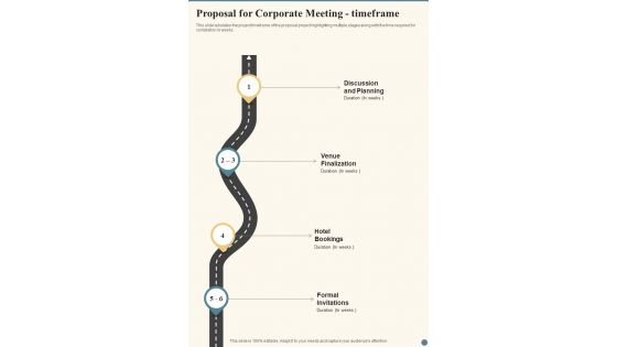 Proposal For Corporate Meeting Timeframe One Pager Sample Example Document Proposal For Corporate Meeting Timeframe One Pager Sample Example Document