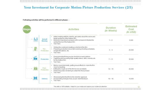 Proposal For Corporate Motion Picture Production Ppt PowerPoint Presentation Complete Deck With Slides