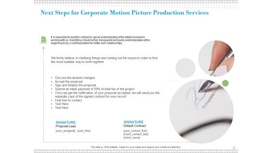 Proposal For Corporate Motion Picture Production Ppt PowerPoint Presentation Complete Deck With Slides