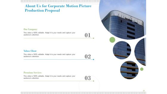 Proposal For Corporate Motion Picture Production Ppt PowerPoint Presentation Complete Deck With Slides