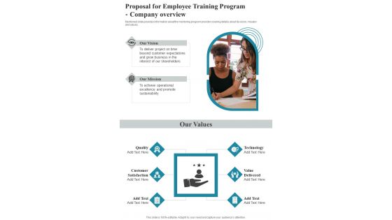 Proposal For Employee Training Program Company Overview One Pager Sample Example Document