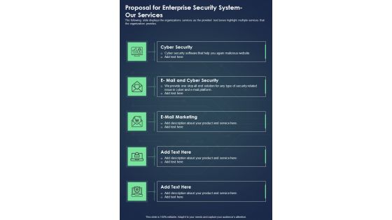 Proposal For Enterprise Security System Our Services One Pager Sample Example Document