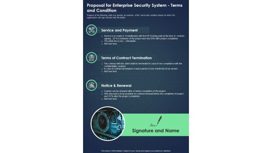 Proposal For Enterprise Security System Terms And Condition One Pager Sample Example Document