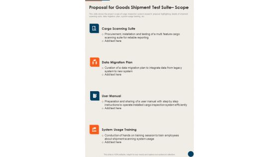 Proposal For Goods Shipment Test Suite Scope One Pager Sample Example Document Proposal For Goods Shipment Test Suite Scope One Pager Sample Example Document