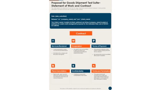 Proposal For Goods Shipment Test Suite Statement Of Work And Contract One Pager Sample Example Document
