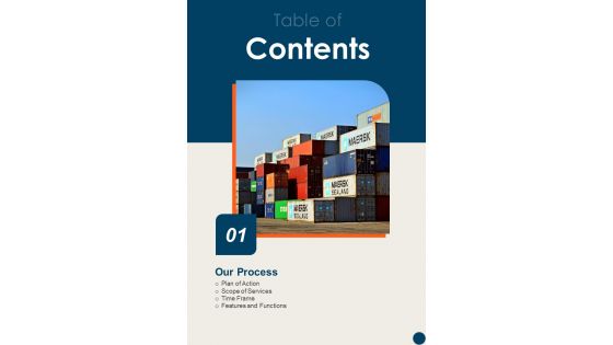 Proposal For Goods Shipment Test Suite Table Of Contents One Pager Sample Example Document