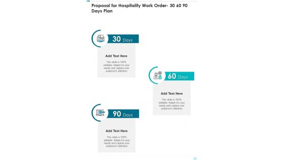 Proposal For Hospitality Work Order 30 60 90 Days Plan One Pager Sample Example Document