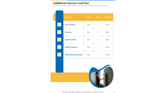 Proposal For House Cleansing Service Additional Service Cost Plan One Pager Sample Example Document Proposal For House Cleansing Service Additional Service Cost Plan One Pager Sample Example Document