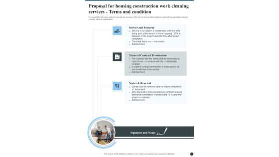 Proposal For Housing Construction Work Cleaning Services Terms And Condition One Pager Sample Example Document