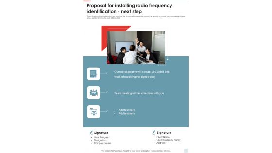 Proposal For Installing Radio Frequency Identification Next Step One Pager Sample Example Document