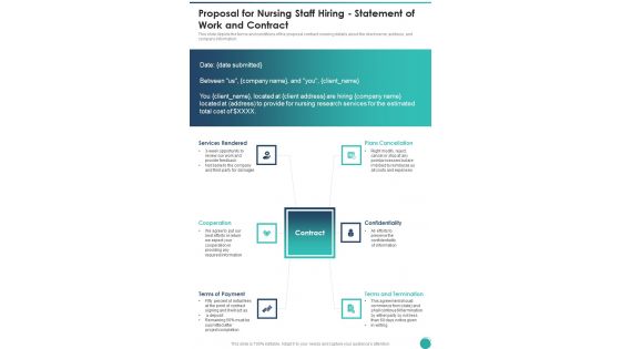 Proposal For Nursing Staff Hiring Statement Of Work And Contract One Pager Sample Example Document