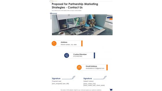 Proposal For Partnership Marketing Strategies Contact Us One Pager Sample Example Document Proposal For Partnership Marketing Strategies Contact Us One Pager Sample Example Document
