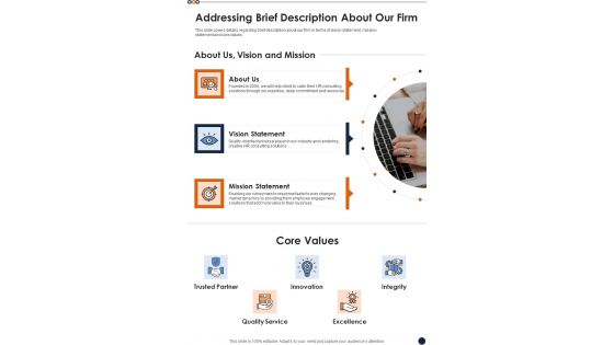 Proposal For Workforce Benefits Addressing Brief Description About Our Firm One Pager Sample Example Document
