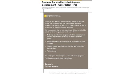 Proposal For Workforce Training And Development Program Cover Letter One Pager Sample Example Document