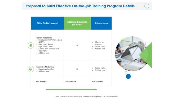 Proposal To Build Effective On The Job Training Program Details Ppt PowerPoint Presentation Professional Graphics PDF