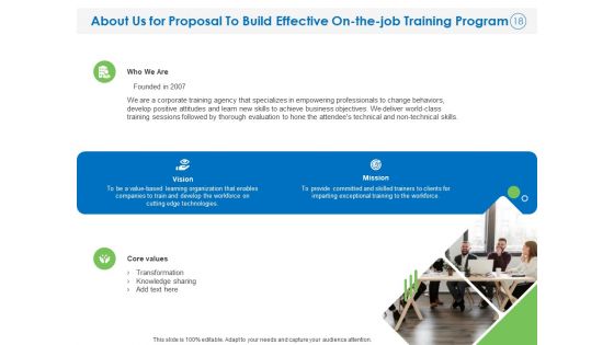 Proposal To Build Effective On The Job Training Program Ppt PowerPoint Presentation Complete Deck With Slides