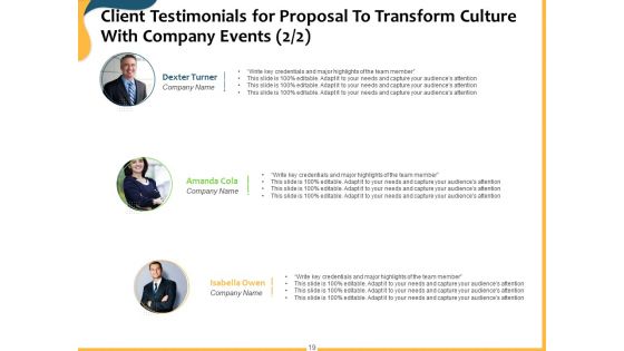 Proposal To Transform Culture With Company Events Ppt PowerPoint Presentation Complete Deck With Slides