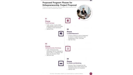 Proposed Program Phases For Entrepreneurship Project Proposal One Pager Sample Example Document Proposed Program Phases For Entrepreneurship Project Proposal One Pager Sample Example Document