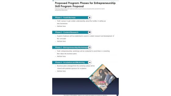 Proposed Program Phases For Entrepreneurship Skill Program Proposal One Pager Sample Example Document Proposed Program Phases For Entrepreneurship Skill Program Proposal One Pager Sample Example Document