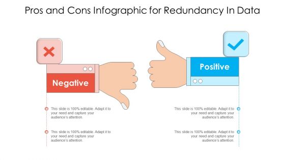 Pros And Cons Infographic For Redundancy In Data Ppt PowerPoint Presentation File Background Designs PDF