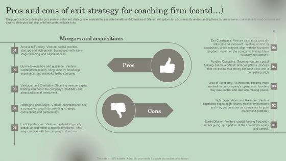 Pros And Cons Of Exit Strategy For Coaching Firm Guidelines PDF