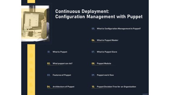 Puppet Tool For Server Continuous Deployment Configuration Management With Puppet Background PDF