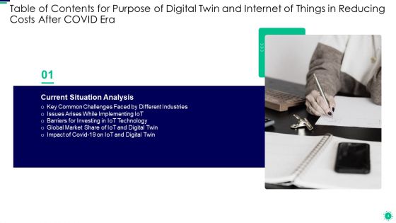 Purpose Of Digital Twin And Internet Of Things In Reducing Costs After COVID Era Ppt PowerPoint Presentation Complete Deck With Slides