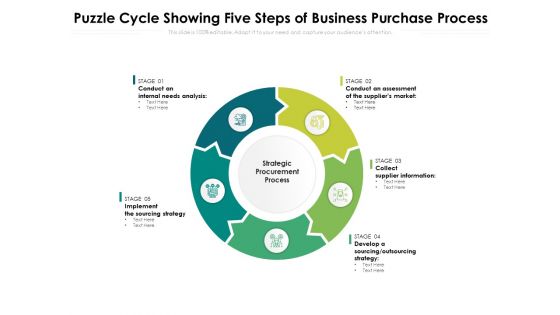 Puzzle Cycle Showing Five Steps Of Business Purchase Process Ppt PowerPoint Presentation Outline Diagrams PDF