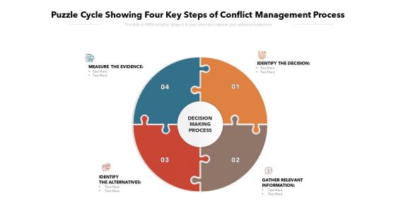 Puzzle Cycle Showing Four Key Steps Of Conflict Management Process Ppt PowerPoint Presentation Slides Elements PDF