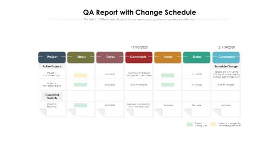 QA Report With Change Schedule Ppt PowerPoint Presentation Gallery Diagrams PDF QA Report With Change Schedule Ppt PowerPoint Presentation Gallery Diagrams PDF