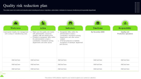 Quality Assessment Quality Risk Reduction Plan Sample PDF