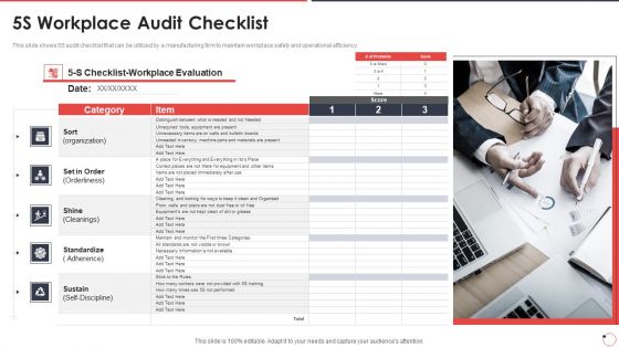 Quality Assurance Templates Set 1 5S Workplace Audit Checklist Ppt Inspiration Layouts PDF