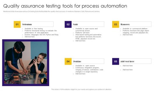 Quality Assurance Testing Tools For Process Automation Ppt Professional Objects PDF