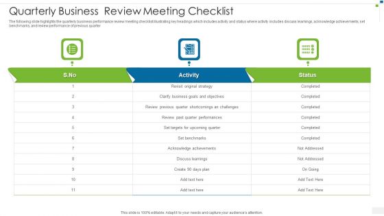 Quarterly Business Review Meeting Checklist Information PDF