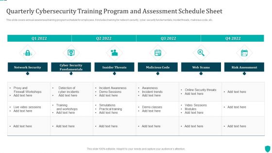 Quarterly Cybersecurity Training Program And Assessment Schedule Sheet Elements PDF