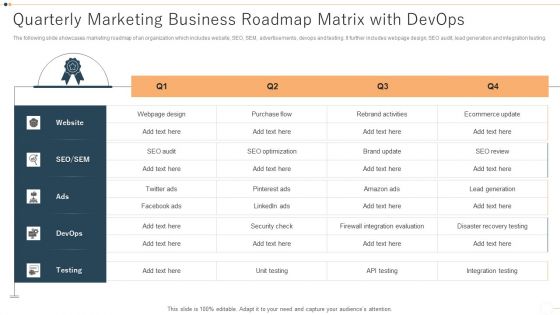 Quarterly Marketing Business Roadmap Matrix With Devops Guidelines PDF Quarterly Marketing Business Roadmap Matrix With Devops Guidelines PDF
