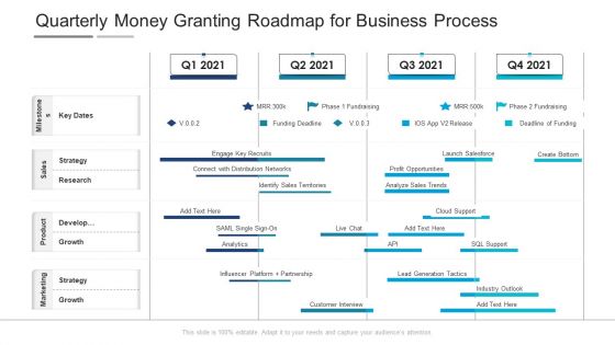 Quarterly Money Granting Roadmap For Business Process Mockup Quarterly Money Granting Roadmap For Business Process Mockup