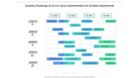 Quarterly Roadmap To Scrum Value Implementation For Multiple Departments Clipart