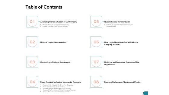 Quinns Incremental Model Table Of Contents Ppt Slide PDF