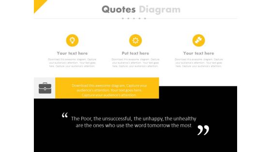 Quotes Diagram With Three Icons Powerpoint Slides