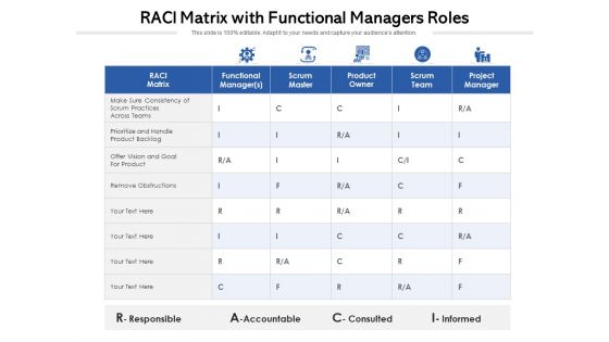 RACI Matrix With Functional Managers Roles Ppt PowerPoint Presentation Layouts Brochure PDF