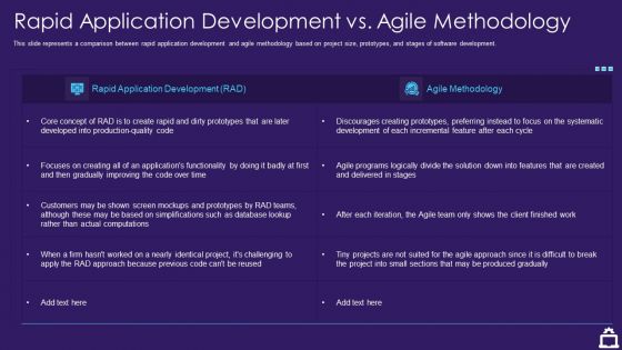 RAD Approach IT Rapid Application Development Vs Agile Methodology Ppt Professional Tips PDF