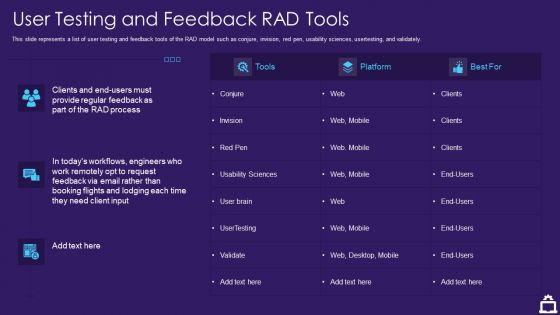 RAD Approach IT User Testing And Feedback RAD Tools Ppt Model Good PDF