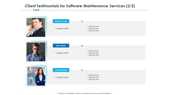 RFP Software Maintenance Support Client Testimonials For Software Maintenance Services Summary PDF
