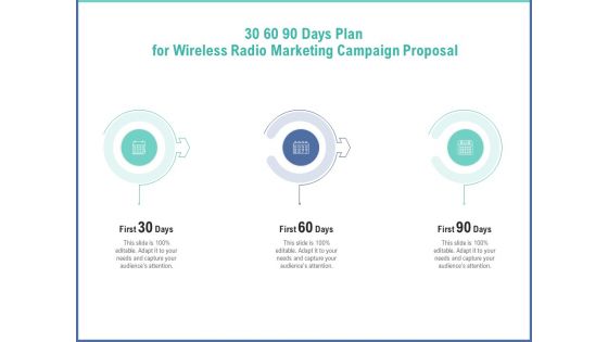 Radio Marketing Plan Product Launch 30 60 90 Days Plan For Wireless Radio Marketing Campaign Proposal Clipart PDF