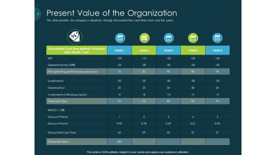 Raise Funding From Pre Seed Capital Present Value Of The Organization Elements PDF