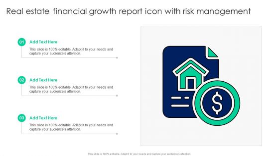 Real Estate Financial Growth Report Icon With Risk Management Portrait PDF
