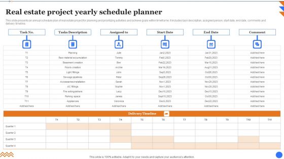 Real Estate Project Yearly Schedule Planner Sample PDF
