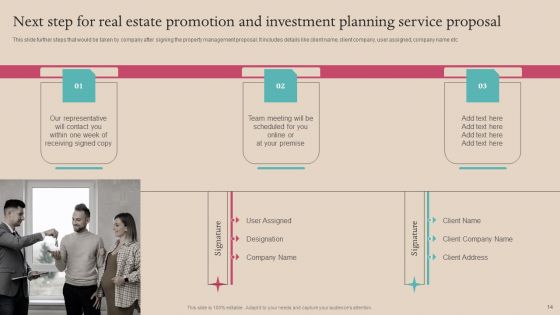 Real Estate Promotion And Investment Planning Service Proposal Ppt PowerPoint Presentation Complete Deck With Slides