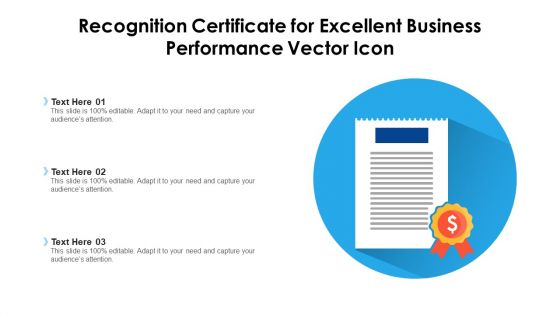 Recognition Certificate For Excellent Business Performance Vector Icon Rules PDF